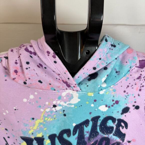 Justice Girls Paint Splatter Hoodie Multicolored Pullover Sweatshirt Sz L - Picture 3 of 12